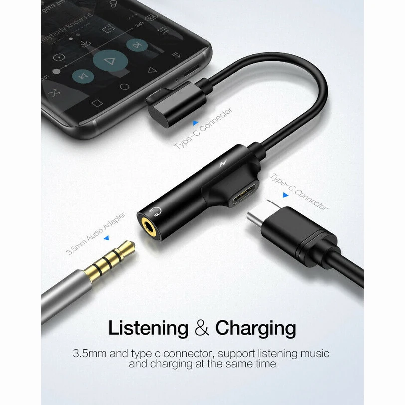 500PCS bundle package 2in1 USB Type C To 3 5mm Jack AUX Audio Headphone Earphone Adapter Charger Cable