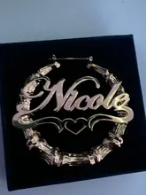 Pendientes de bambú de 40mm-100mm con nombre personalizado, joyería con personalidad de estilo bambú, con diseño en forma de corazón a continuación