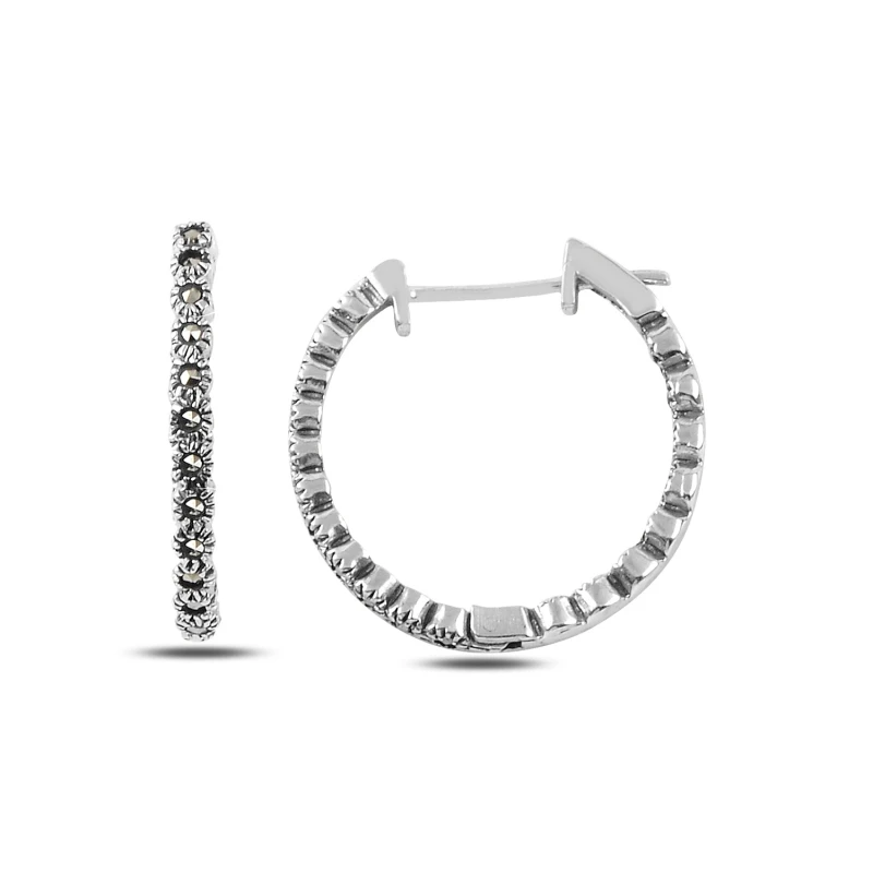 

Silver 925 Sterling 25mm Marcasite Cubic Zirconia Hoop Earrings