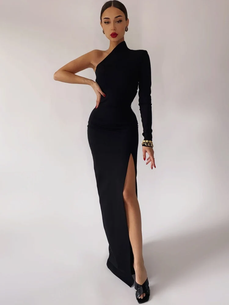 party dresses for women Elegant Dresses for Women Summer One Shoulder Maxi Dress Bodycon Sexy Black Long Fomal Wedding Evening Party Dress 2022 Fashion sexy dress