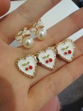 JIOFREE-pendientes con Clip de estilo coreano para mujer, sin perforaciones, Perla colgante de imitación, lazo rosa y blanco, pendientes sin perforaciones