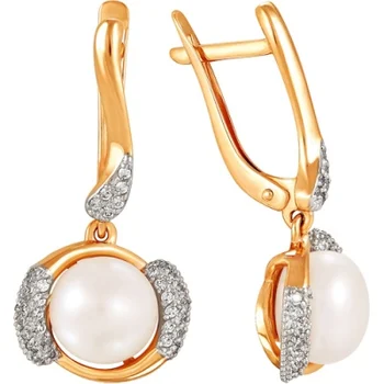 

Примаэксклюзив earrings with pearls and cubic zirconia in red gold
