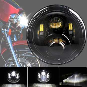 

Black Motorcycle Led Headlight 7 Inch 60w High Low beam And Angel Eyes (Pack of 1)
