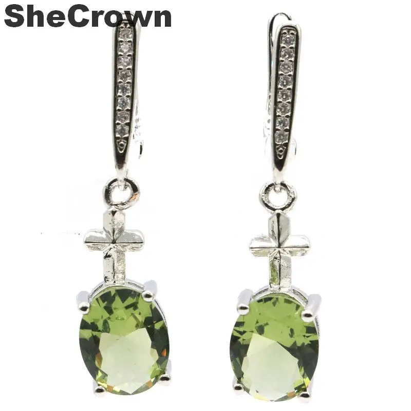 

34x8mm 2019 Simple style Created Green Amethyst Cross White CZ Gift For Girls Silver Earrings