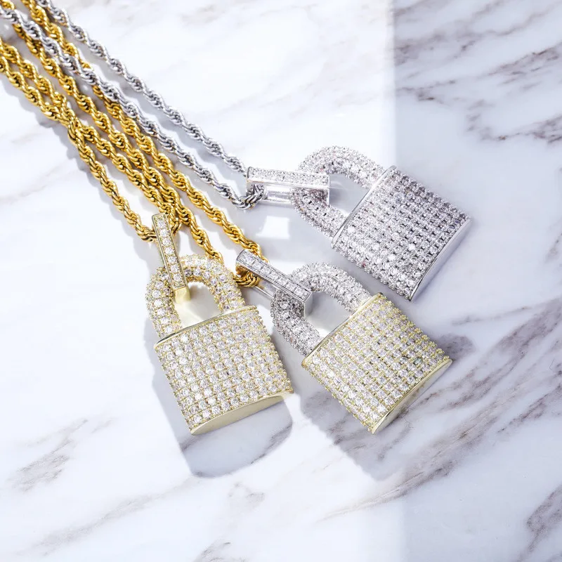 Hip Hop Iced Out Diamond Lock Necklace 