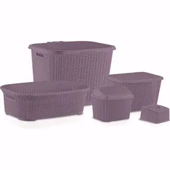 

Free Shipping Knitting Pattern 5 Piece Bath Set Purple Dirty Basket Laundry Bin Detergent Trash Bin Toilet Brush