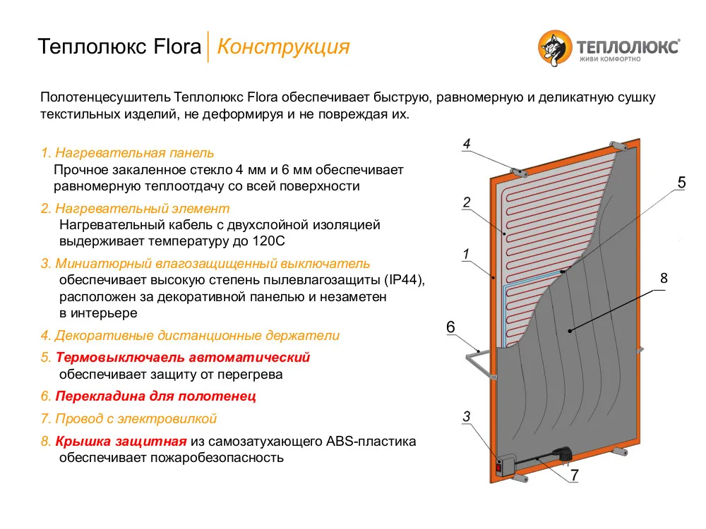 Полотенцесушитель 60x90 Flora Цвет коричневый Полотенцесушитель стеклянный