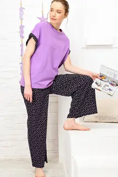 

Trend Alacati Style Women Lilac Polka Dot Woven Viscon Pajamas Suit ALC-X4045