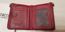 Cartera de piel auténtica para mujer, billetera biplegable, tarjetero de identificación rojo, monedero con doble cremallera, pequeño, 2021