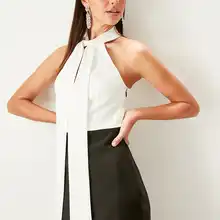 Trendyol белое вечернее платье с цветным блоком TPRSS19BB0356