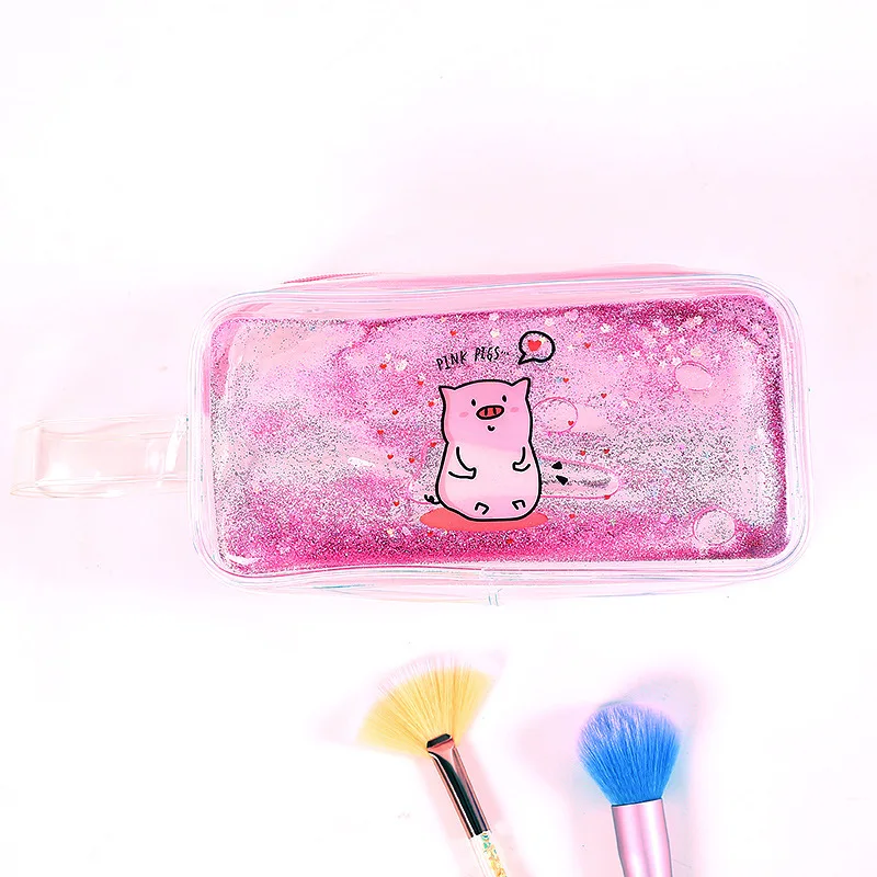 Cute pig-pink Новые зыбучие пески прозрачные косметички для хранения Мультфильм Русалка макияж Органайзер большой емкости студентов канцелярский чехол для хранения - Цвет: Cute pig-pink