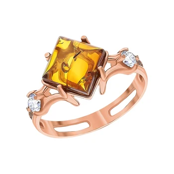 

Silver ring with cubic zirconia and amber sunlight