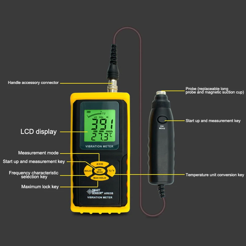 AR63B Digital Precision Vibration Meter Tester Gauge Analyzer