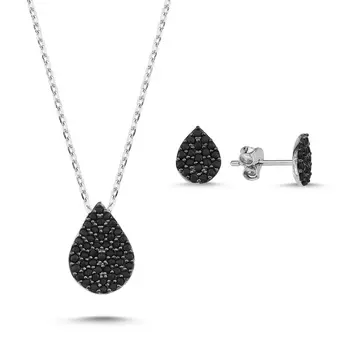 

Angemiel 925 Silver Black Zircon Stone Drop Set-Rhodium Plated