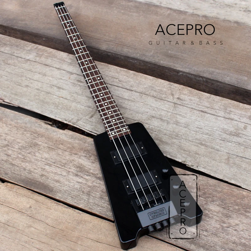 4 String Black Color Headless Electric Bass Guitar Rosewood Fingerboard