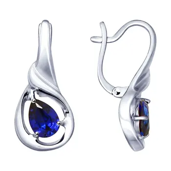 

Drop Earrings with stones Sokolov from silver with blue corundum (Sint.), fashion jewelry, 925, women's male, long earrings
