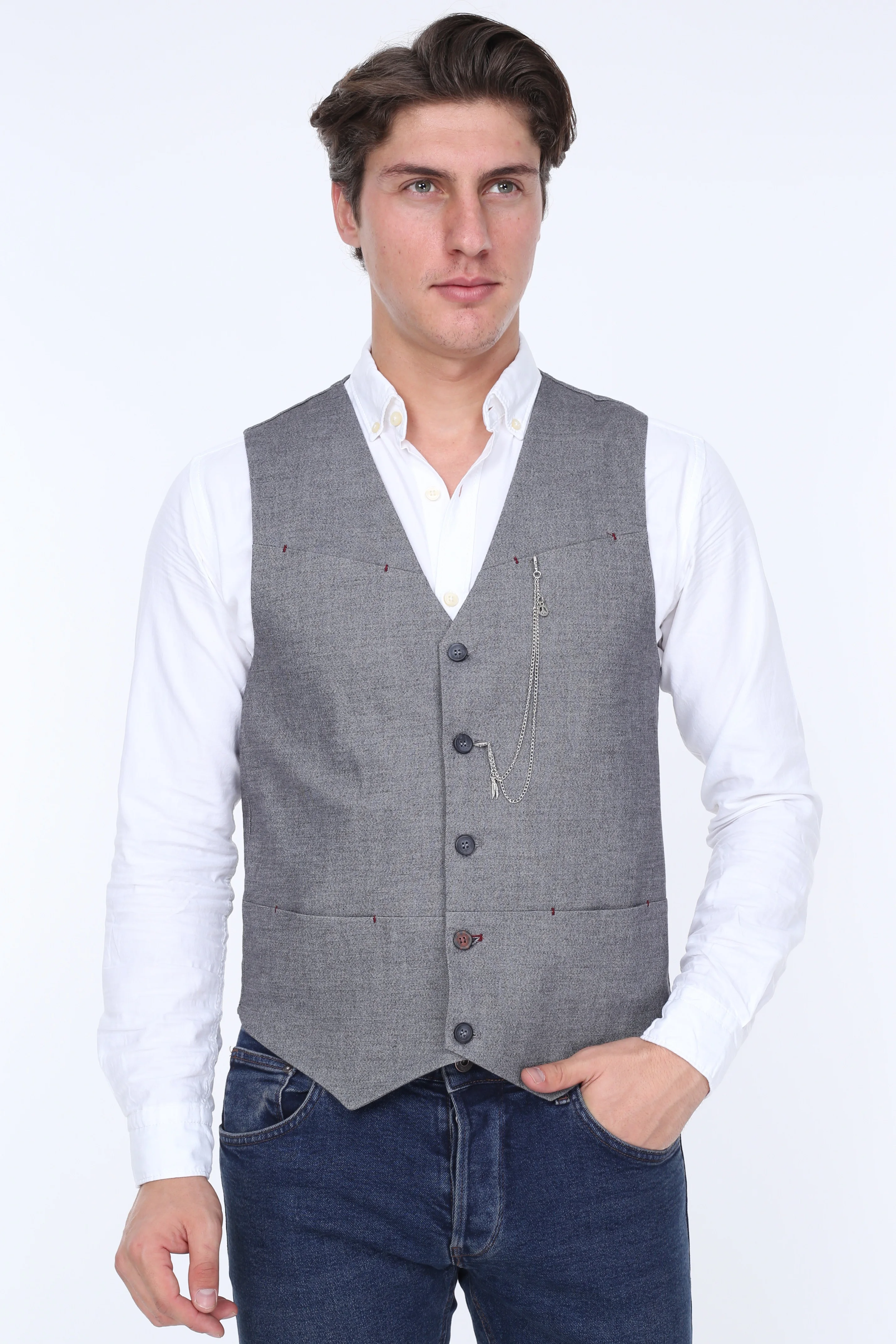 Мужской жилет ZENZEN 01370-серый турецкое качество Стиль SLIM FIT Сделано в Турции европейский размер