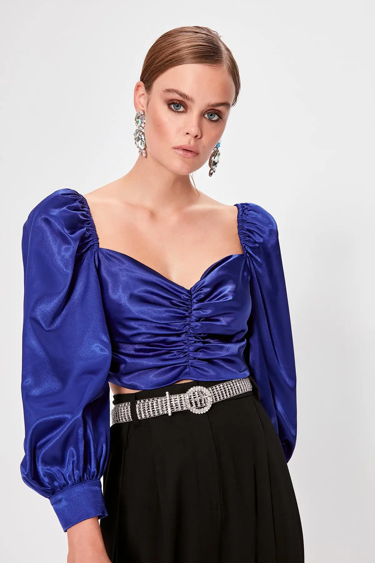 Trendyol Saks Shirred Bluz TPRAW20BZ0344