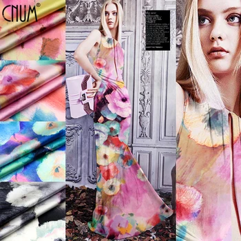 

CNUM SP379 Pure Silk/The Sun-flowers/Silk Fabric Elastic 93% Silk 7% Spandex/Width 1.29yd Thickness 19mm 1Lot:50cm