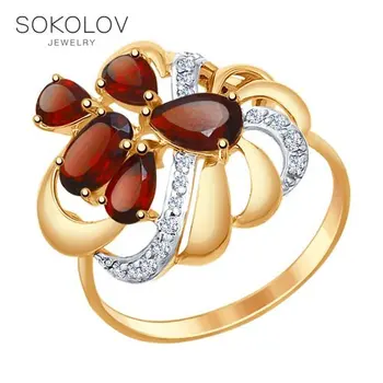 

SOKOLOV ring gold with garnet and cubic zirkonia, fashion jewelry, 585, women's male