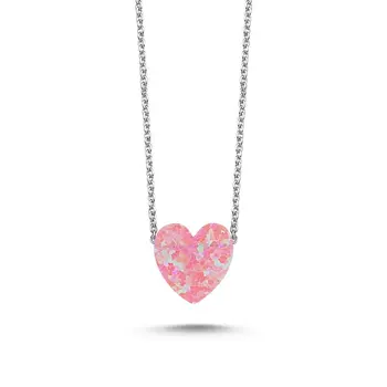 

Angemiel 925 Silver Pink Opal Heart Necklace