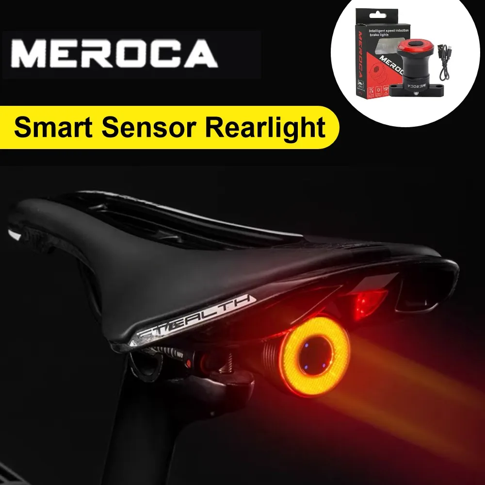 MEROCA Rear Light Bicycle Smart Sensor Brake Tail Light Rechargeable Lamp Taillight MTB Bicycle lantern Cycling Bike Accessories