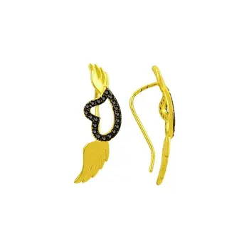 

Angemiel 925 Sterling Silver Zircon Heart & Wing Ear Cuff Earrings-Gold Plated