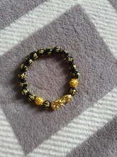 Pulsera de Feng Shui con cuentas de obsidiana, pulsera negra con abalorios de piedra obsidiana, con símbolo de Pixiu, pulsera de la buena suerte, para hombres y mujeres