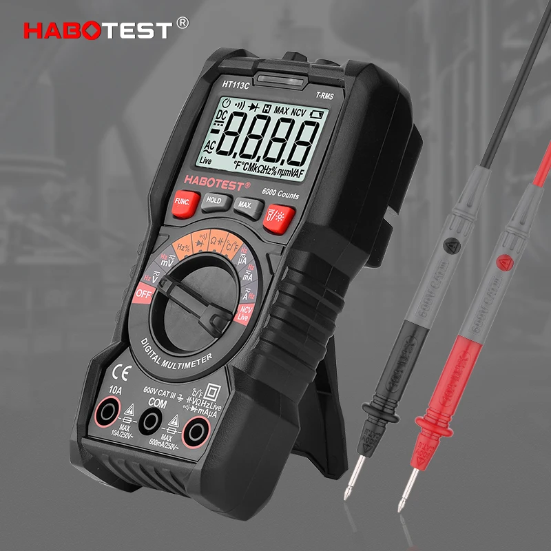 HABOTEST HT113 Multimeter Digital Professional 600V uA mA AC DC Ohm Diode  Buzzer Capacitor Voltage Indicator Multimetro Tester