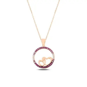 

Angemiel 925 Silver Pink Grayscale Nano Cubic Zirconia Heart Necklace-Rose Gold Plated