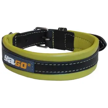 

Black leather and soft green and adjustable YAGO for medium dogs, size M 34-43 cm
