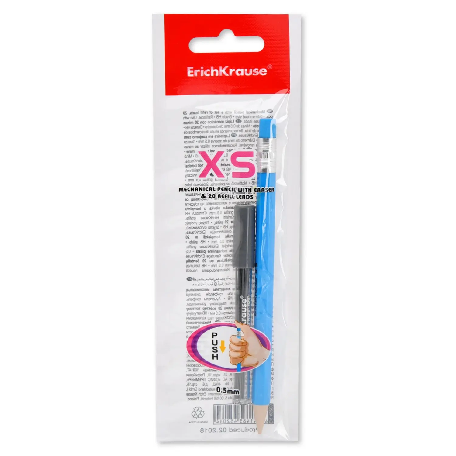 Карандаш механический Erich Krause xs в наборе с 20 грифелями 05мм HB в ассортименте
