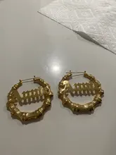 DOREMI-pendientes de aro de bambú de acero inoxidable, personalizables, con nombre, estilo bambú, con palabras llamativas