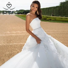 Атласное свадебное платье 2 в 1 с аппликацией, шикарная юбка, съемный жакет, расшитый бисером, а-силуэт, индивидуальное платье невесты, Robe De Mariage I183