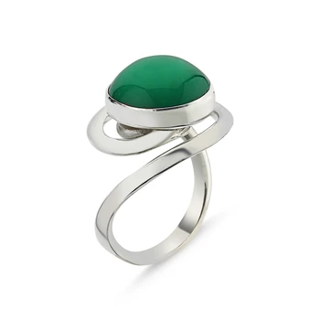 

Silver 925 Sterling Green Agate Stone Handwork Ring