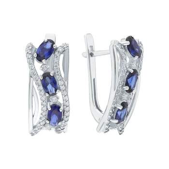 

Silver earrings with cubic zirconia and Sapphire synthetic sunlight