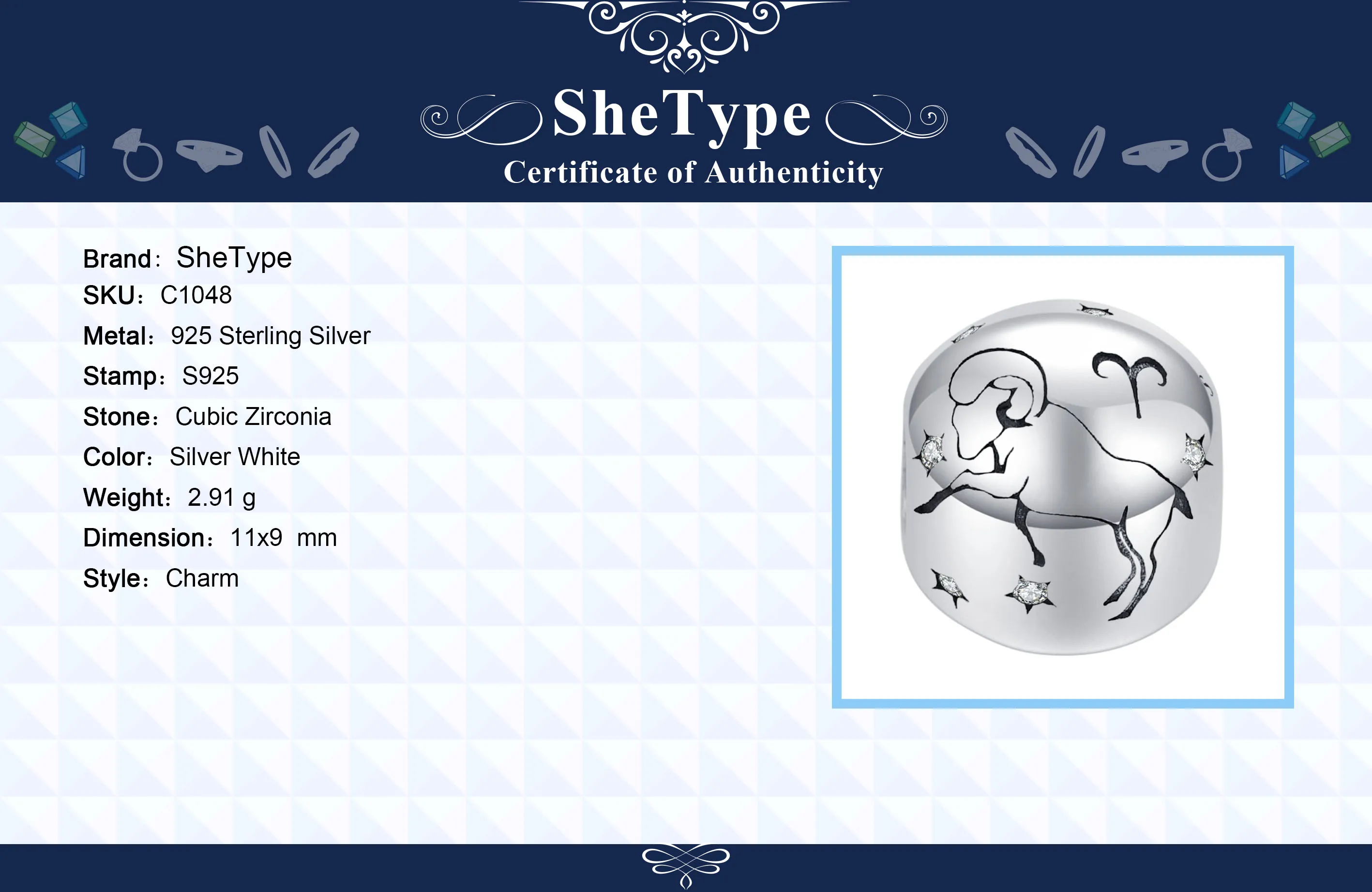 SheType 2,9 г Круглый бисер с изображением созвездия для женщин, ювелирные изделия для изготовления Овен, прозрачная звезда, шарм, серебро 925 пробы