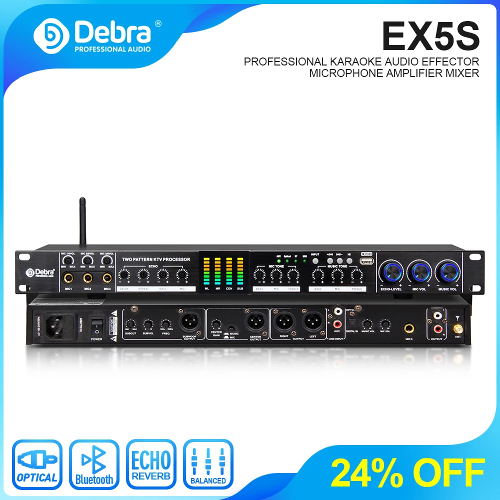 

Debra EX5S Professional Pre-Stage Audio Effector With Reverb 5.0 Bluetooth Anti-howling For Karaoke Stage Party