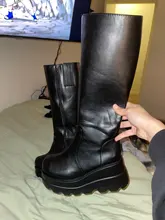 BONJOMARISA de moda botas de plataforma de tacón grueso cuñas media pantorrilla botas de mujer casual de marca de fondo grueso zapatos de invierno Mujer