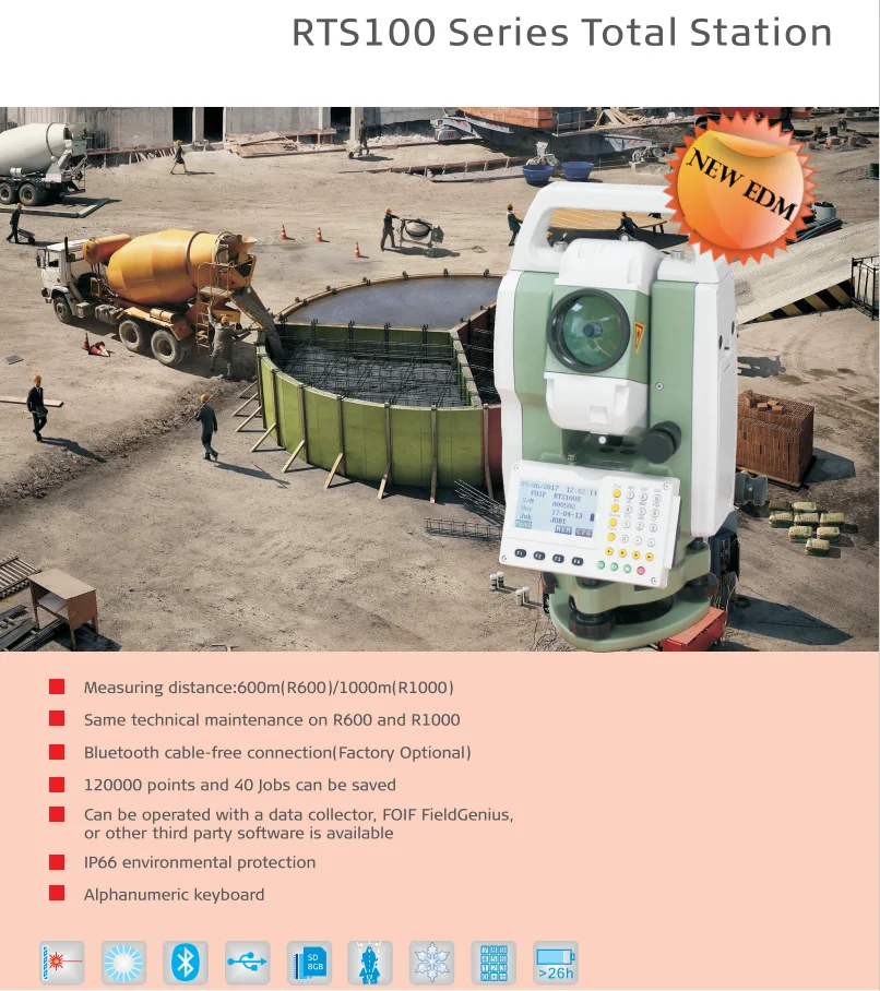 FOIF surveying instrument RTS102R 600m Reflectorless IP66 Dual-axis Optional Blu