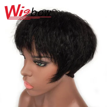 

Cheap short wig kinky straight style wigs raw peruvian remy human hair wigs for black women black wig with bangs sassy curl wig