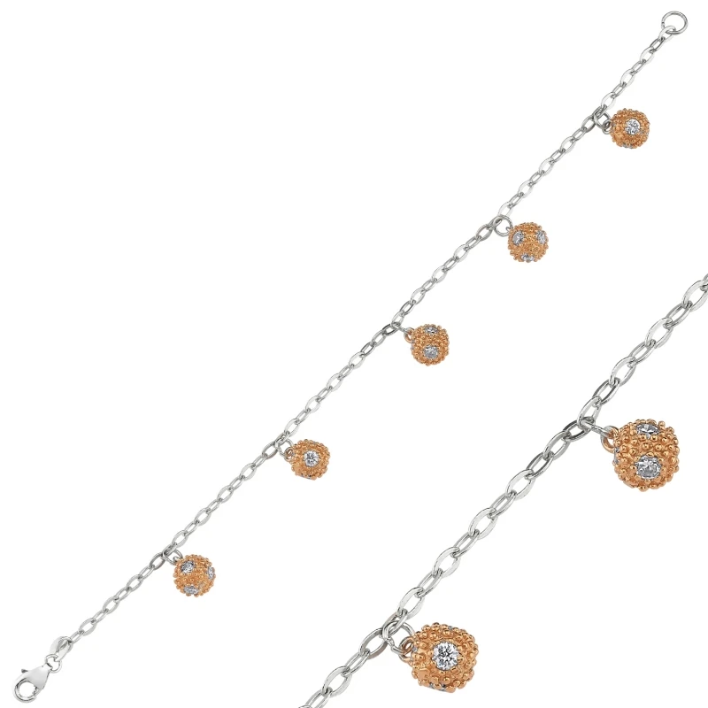 

Silver 925 Sterling Zircon Cubic Zirconia Dangle Ball Bracelet