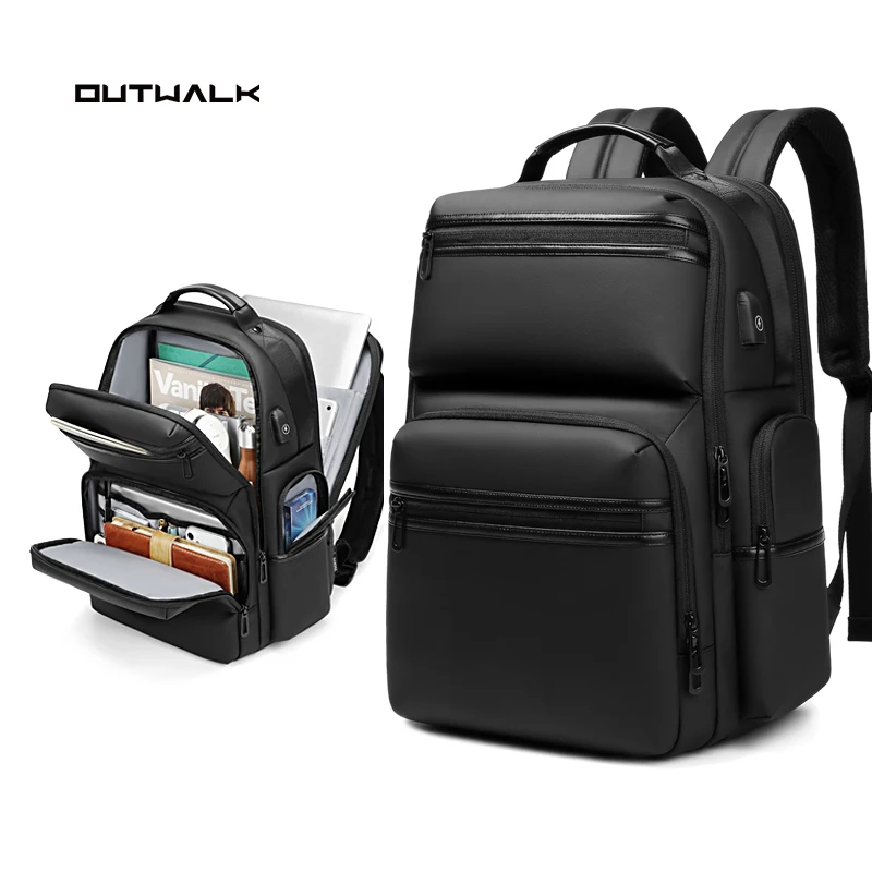OUTWALK Fashion Men Business Backpack Anti Theft Waterproof 15.6 Inch Laptop Back Pack Male Travel Shoulder Bag USB Charging