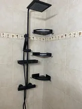 Bathroom Shelf Storage-Holder No-Punching Kitchen Rack Wall-Hanger Black Aluminum