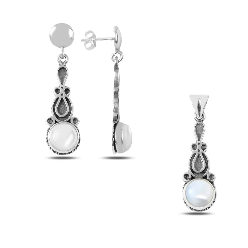 

Silver 925 Sterling Pearl Cubic Zirconia Hand Job Set