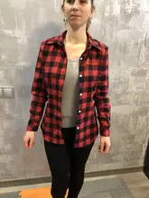 Plaid Shirt Blouses Tops Long-Sleeve Flannel Casual Cotton Women Brand-New Red Excellent-Quality