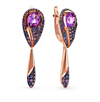 

Gold earrings with amethyst and cubic zirconia sunlight sample 585