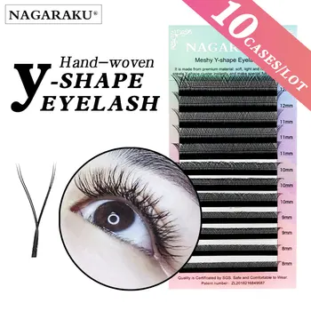 

NAGARAKU 10 cases YY shape hand woven premium mink soft light natural eyelashes extension makeup mesh net cross false eyelash