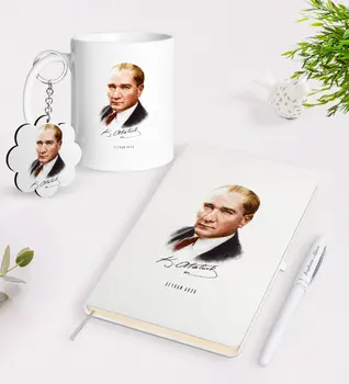 

Personalized Ataturk Themed Trophy Keychain White Notebook Pen Gift Seti-12