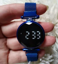 Relojes magnéticos digitales de lujo para mujer, de acero inoxidable, dorado, rosa, LED, de cuarzo, femenino